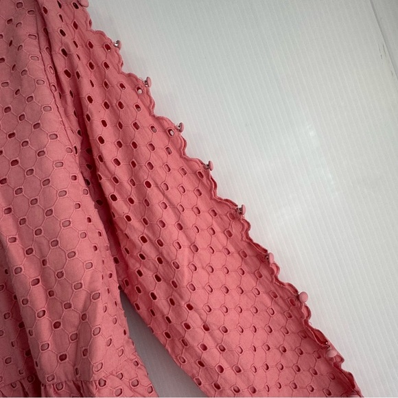 Antonio Melani Patricia Eyelet dress soft coral pink color buttons down sleeves - Picture 10 of 14